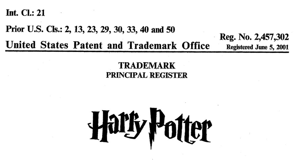 Harry Potter Trademark Certificate