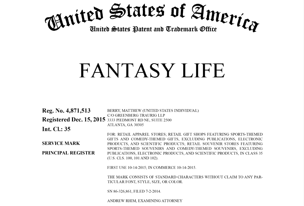 an image of the FANTASY LIFE Trademark Registration
